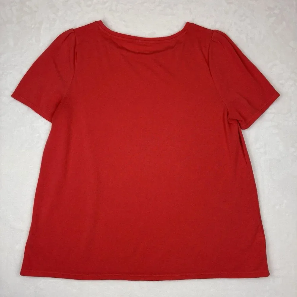 LOFT Puff Sleeve Shirt Women’s Large Coral Short Sleeve Round Neck Lightweight